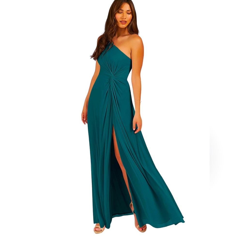 Azazie Teal One-Shoulder Maxi Dress